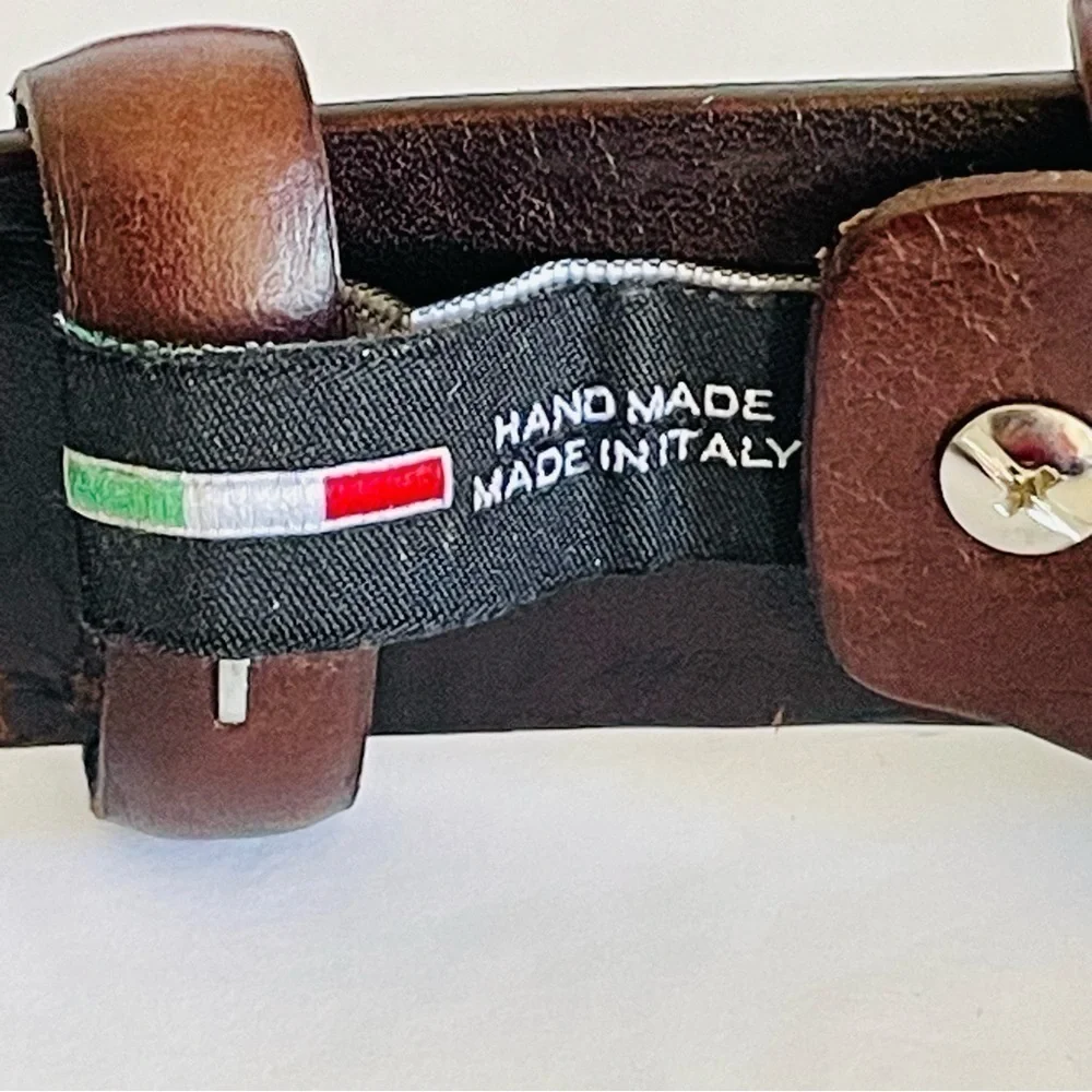 Vera Pelle Belt Men’s 451/35 Brown‎ Leather Gold Buckle Hand Made In Italy 41”